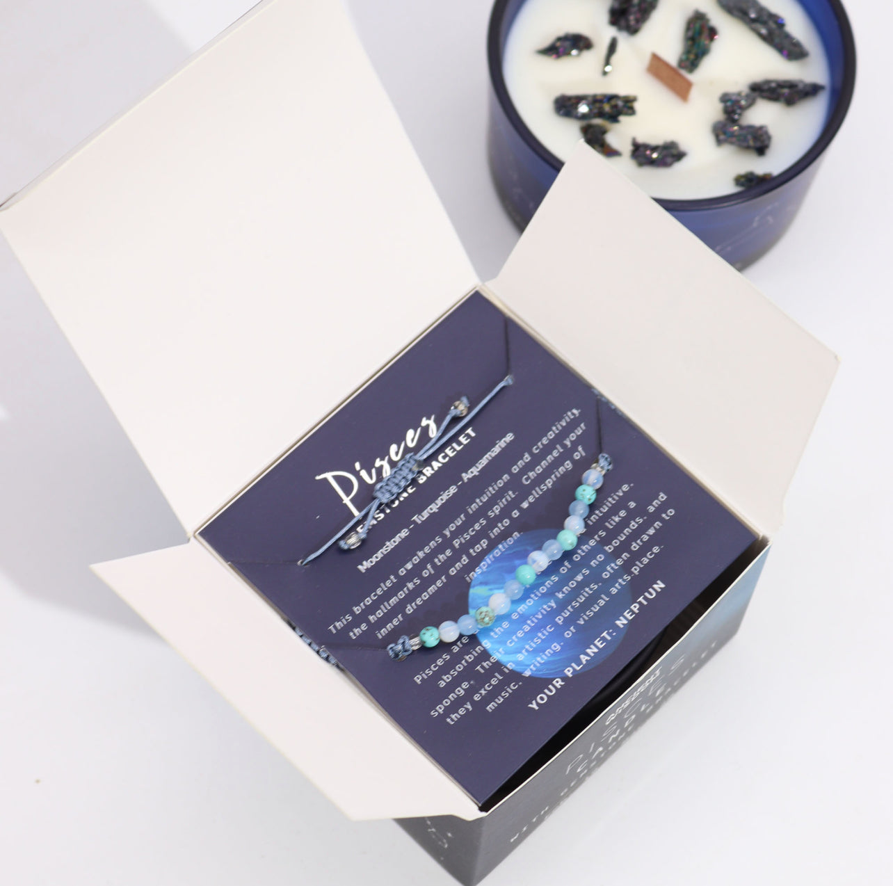 ♓ Vela de Piscis — Piedra luna, Turquesa y Aguamarina