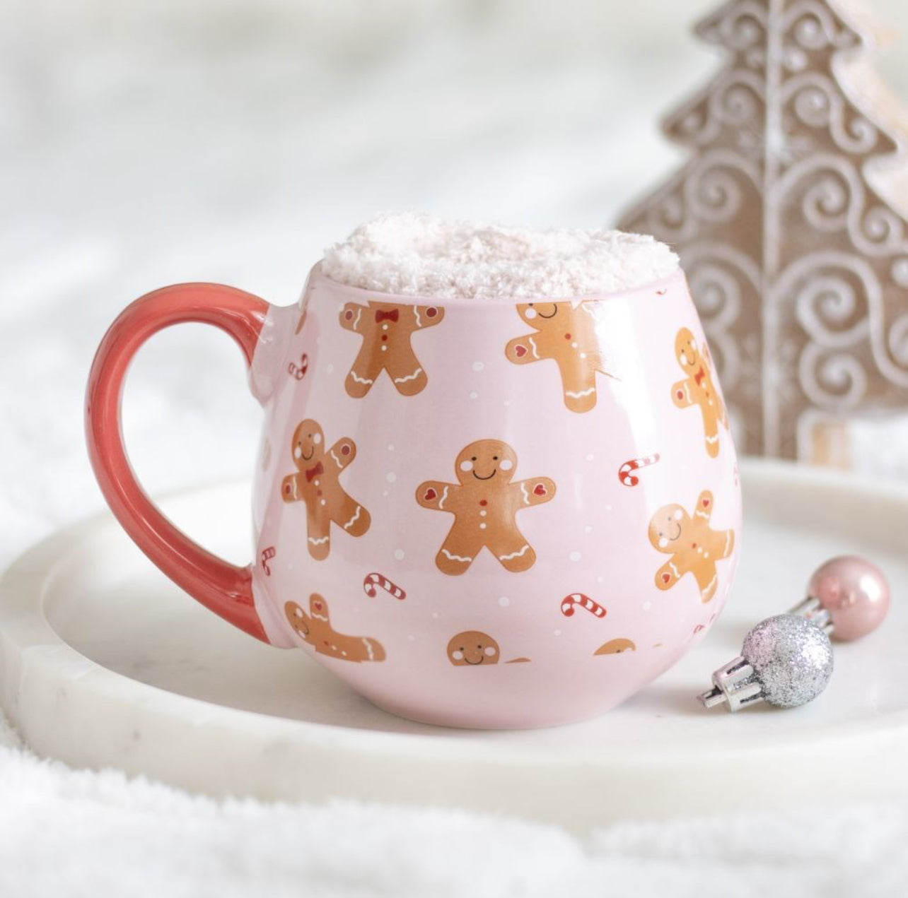 Taza con calcetines de Galletas de Jengibre Rosa 💖