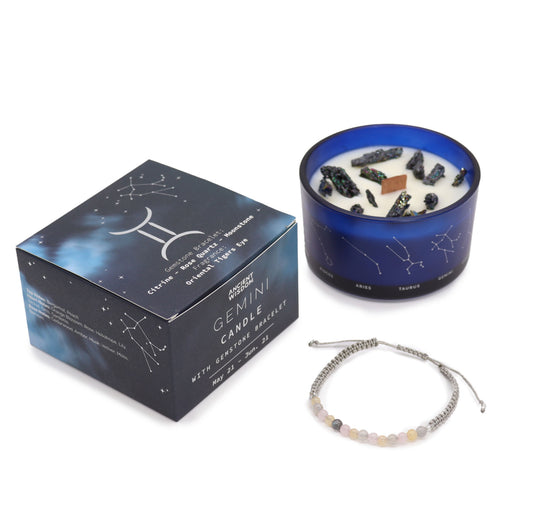 ♊ Vela de Géminis — Citrino, Cuarzo rosa y Piedra luna