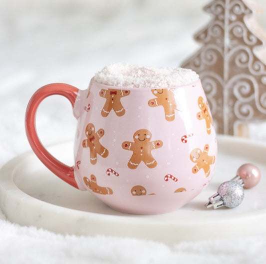 Taza con calcetines de Galletas de Jengibre Rosa 💖